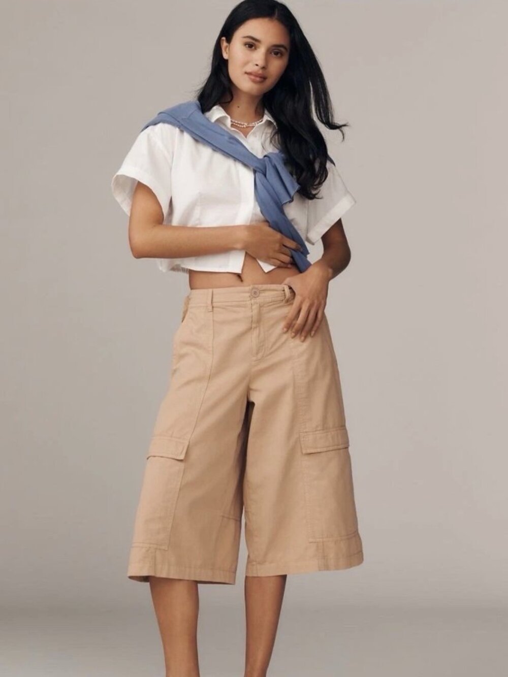 By Anthropologie Cargo Linen Blend Culotte Pants Medium